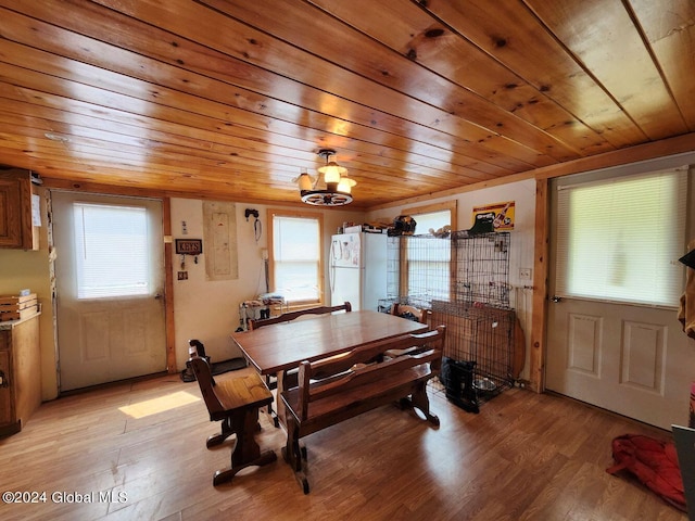 game room featuring plenty of natural light, hardwood / wood-style floors, and wooden ceiling