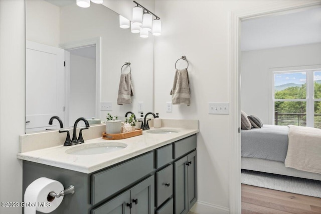 bathroom featuring double vanity and hardwood / wood-style floors