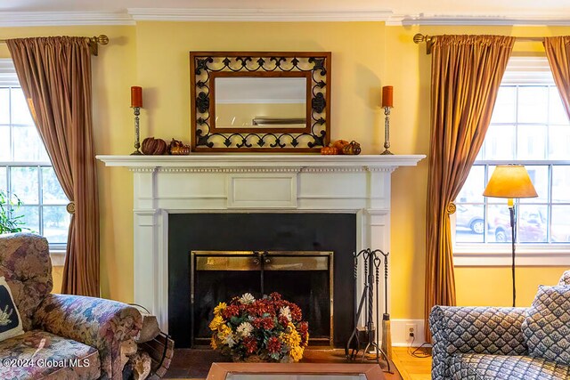 interior space featuring ornamental molding and hardwood / wood-style floors