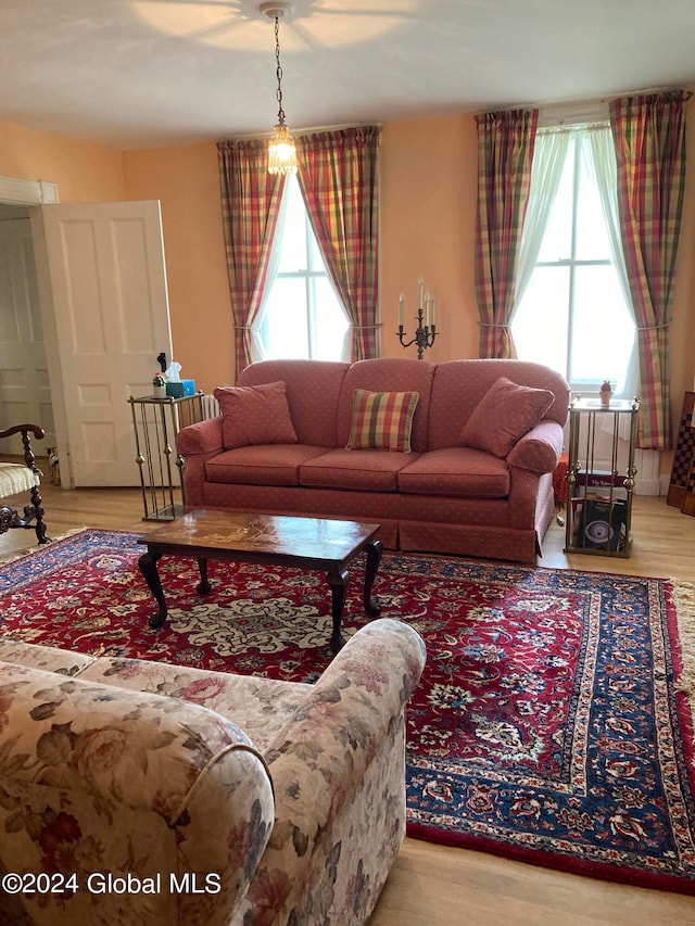 living room with light hardwood / wood-style floors