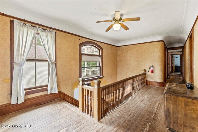 hall with a healthy amount of sunlight and wood-type flooring