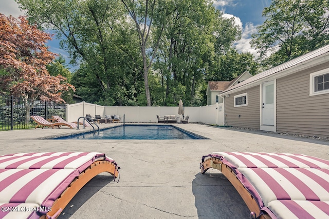 view of swimming pool with a patio area