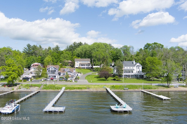 view of dock with a water view