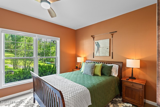 bedroom featuring carpet floors and ceiling fan