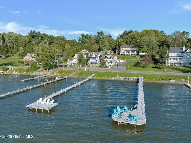 view of dock with a water view