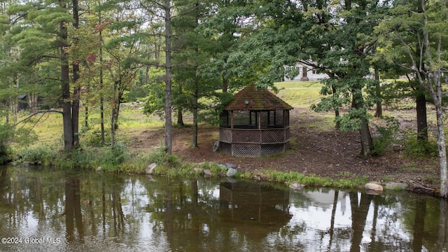 view of water feature featuring a gazebo