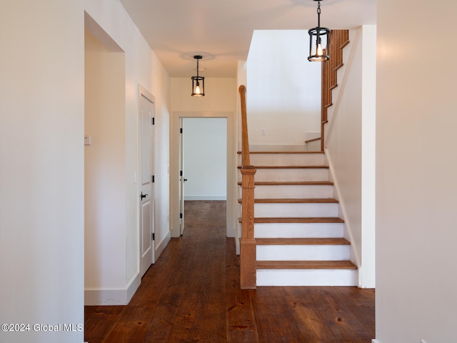 stairway featuring hardwood / wood-style floors