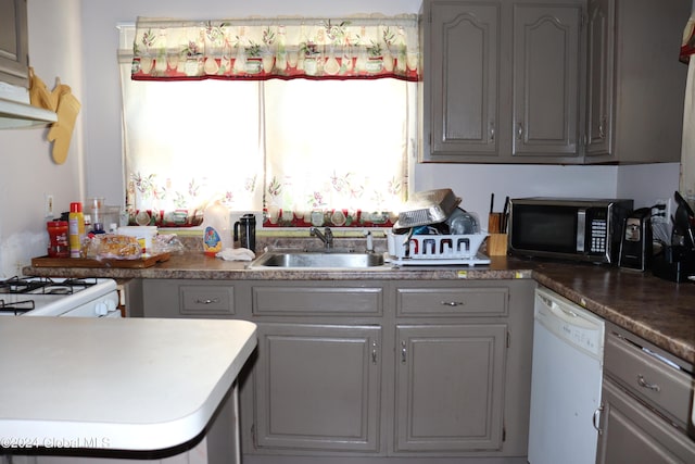 kitchen with dishwasher, gray cabinets, and sink