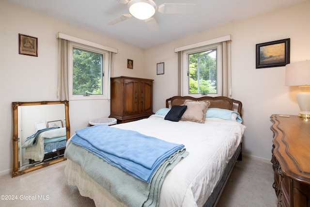 bedroom featuring carpet and ceiling fan