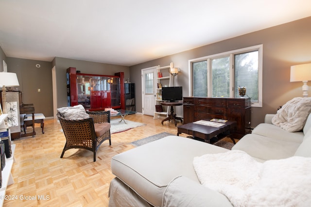 living room with light parquet flooring