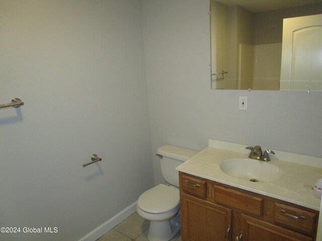 bathroom with vanity, toilet, and tile patterned floors