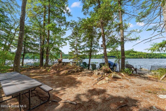 view of yard with a water view