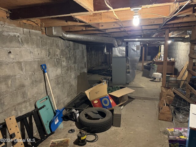 basement with heating unit