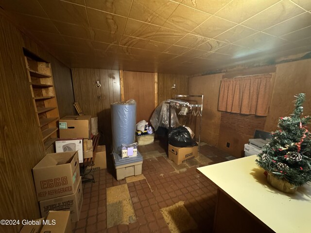 basement with wood walls