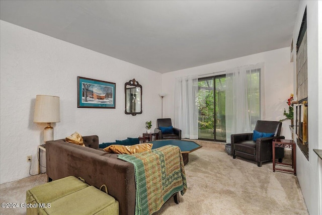 living room with light colored carpet