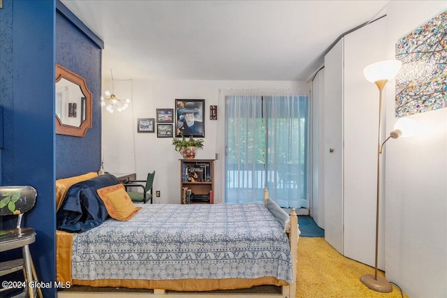 bedroom featuring light colored carpet