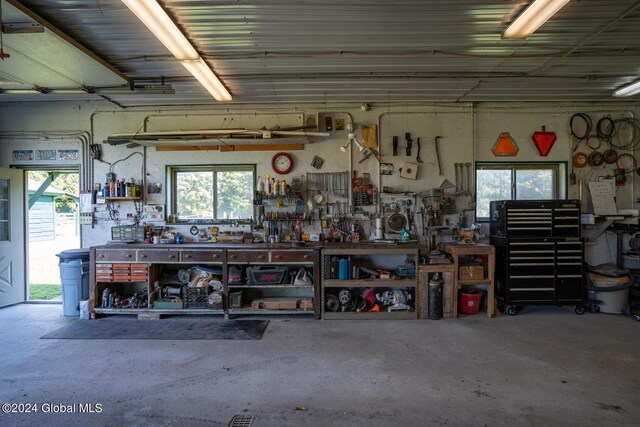 garage featuring a workshop area