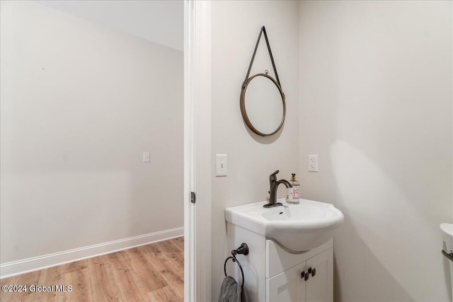 bathroom featuring vanity and wood-type flooring