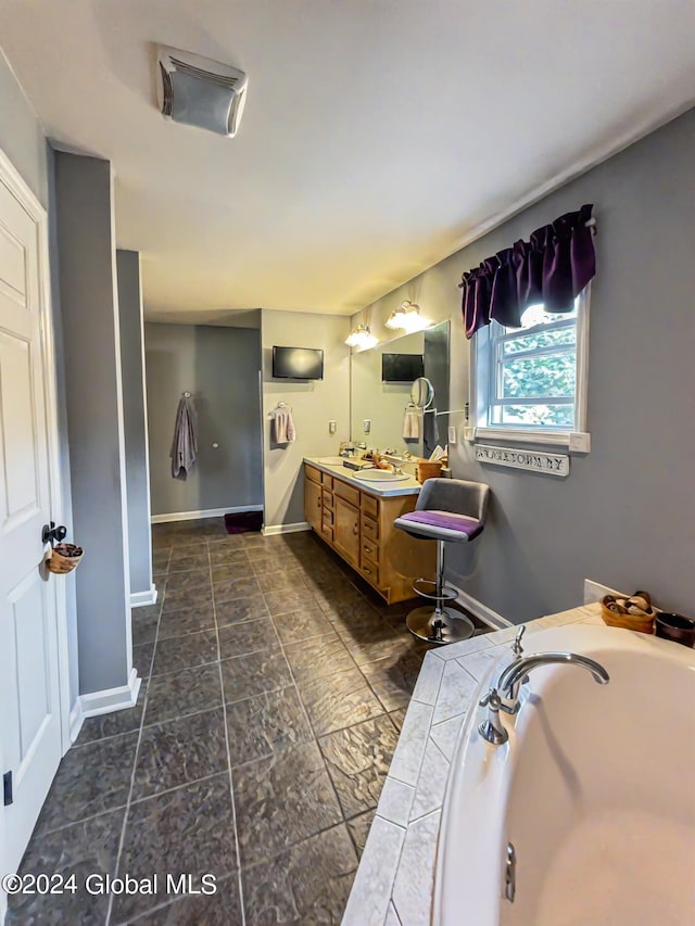 bathroom with vanity and a bathing tub