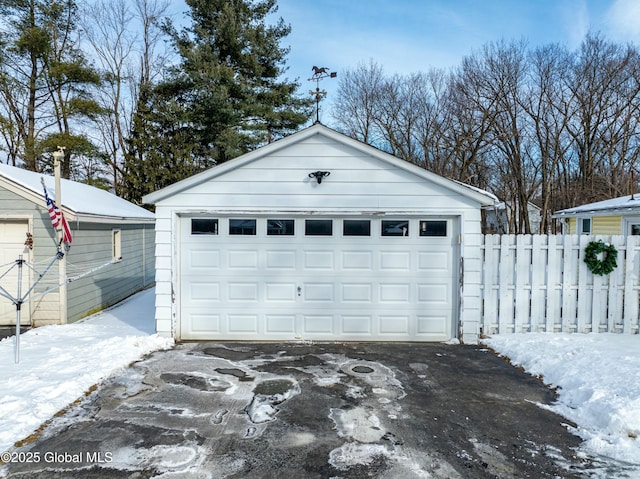 view of snow covered garage