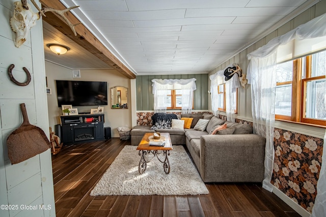 living room with dark wood-type flooring