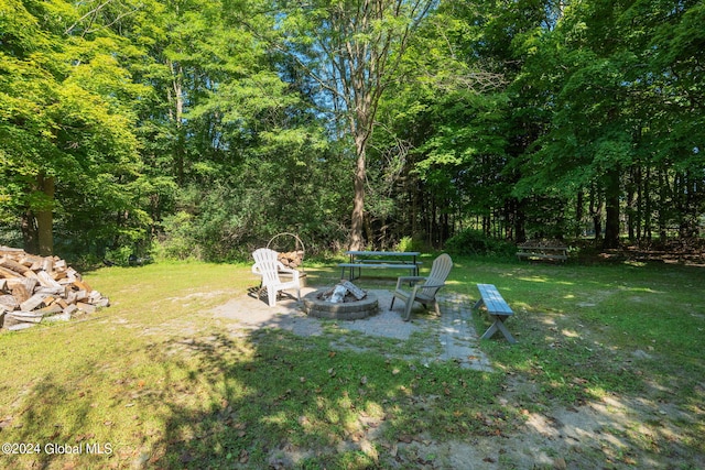 view of yard featuring a fire pit