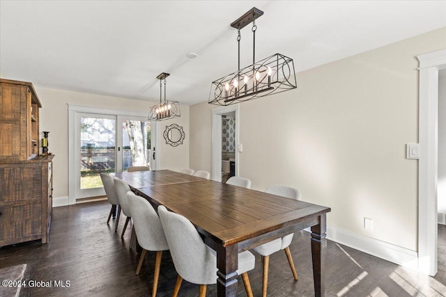 dining space with french doors and dark hardwood / wood-style floors