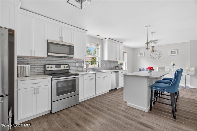 50 Whipple Way, Altamont, NY 12009 - kitchen featuring appliances with stainless steel finishes, wood finished floors, a sink, decorative backsplash, and light countertops