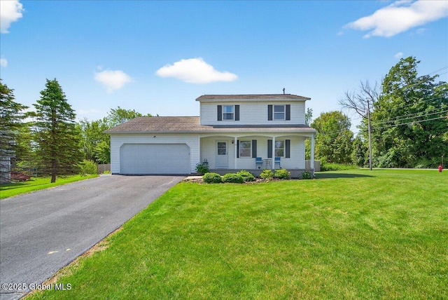 50 Whipple Way, Altamont, NY 12009 - traditional-style house featuring covered porch, asphalt driveway, an attached garage, and a front yard