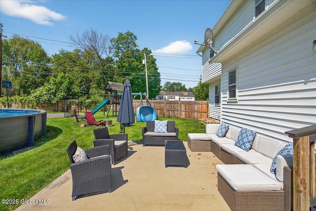 50 Whipple Way, Altamont, NY 12009 - view of patio with an outdoor hangout area and a playground