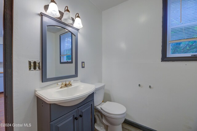 bathroom featuring hardwood / wood-style floors, toilet, and vanity