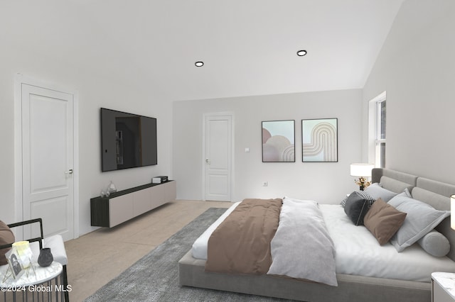 bedroom featuring vaulted ceiling