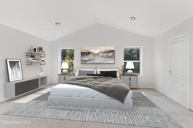 bedroom with lofted ceiling