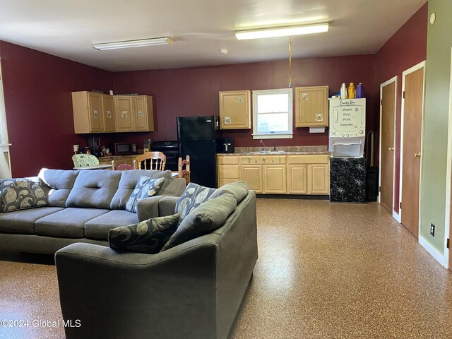 living room featuring sink