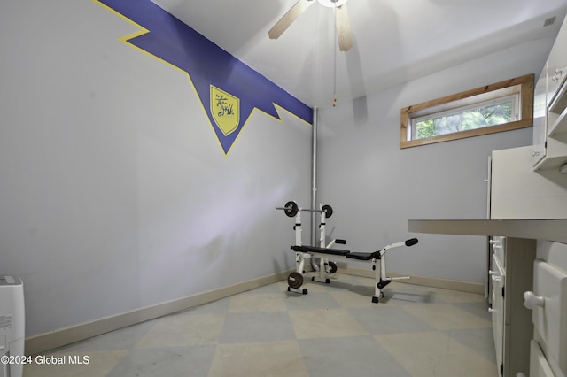 135 Sparrowhawk Lake Rd, Maryland, NY 12155 - workout room with baseboards, ceiling fan, and tile patterned floors