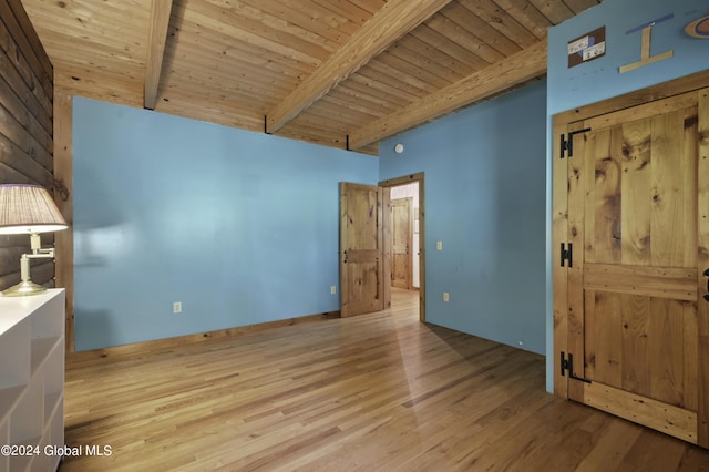 135 Sparrowhawk Lake Rd, Maryland, NY 12155 - unfurnished bedroom with baseboards, wood finished floors, beam ceiling, and wooden ceiling
