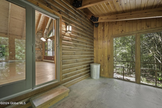 135 Sparrowhawk Lake Rd, Maryland, NY 12155 - interior space with vaulted ceiling with beams, wooden ceiling, and plenty of natural light
