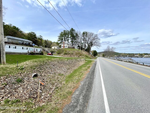 view of road with a water view