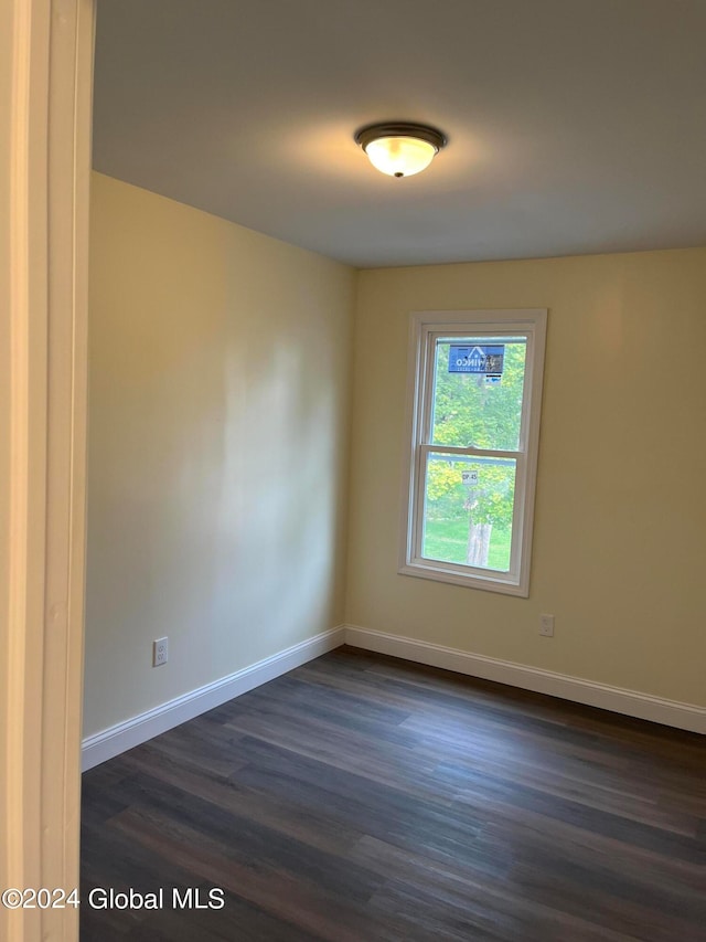 spare room with dark wood-type flooring