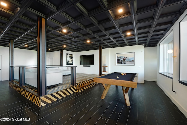 playroom with hardwood / wood-style flooring and billiards