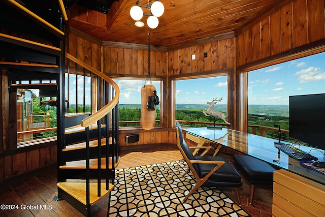 sunroom / solarium with wood ceiling