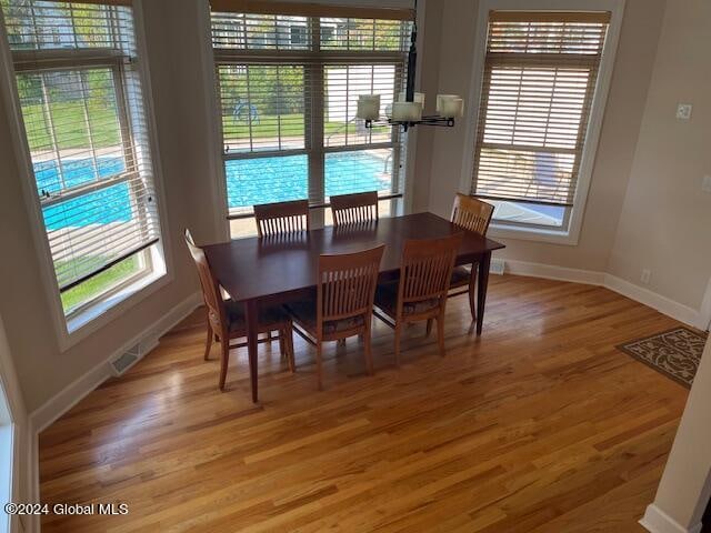 dining space featuring wood-type flooring