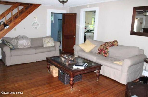 living room with dark wood-type flooring