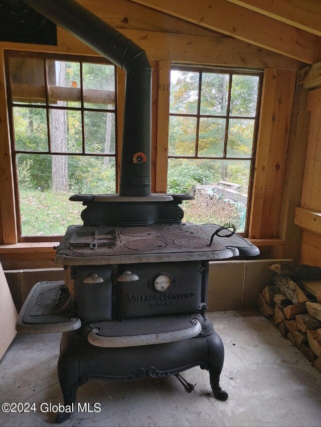 room details with a wood stove