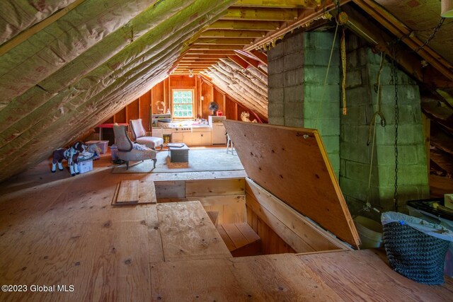 view of unfinished attic