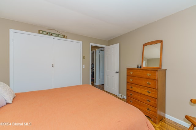 bedroom featuring a closet and hardwood / wood-style floors