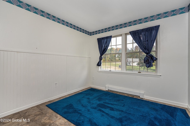 unfurnished room featuring a baseboard radiator