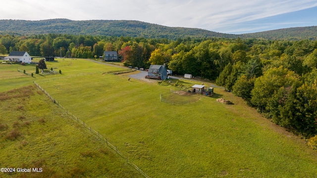 bird's eye view featuring a mountain view and a rural view