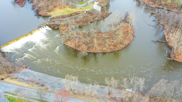 aerial view featuring a water view