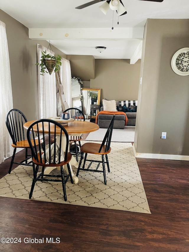 dining room with ceiling fan and hardwood / wood-style floors